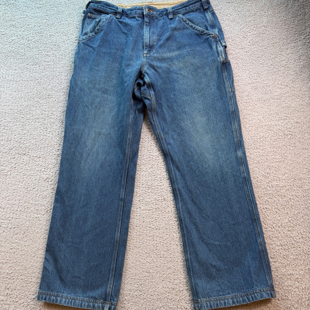Duluth Trading Co Mens Carpenter Jeans 38x32 Blue Denim Workwear Utility Pants